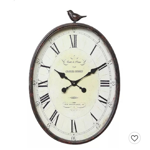 17" x 25-1/4" Metal Wall Clock with Bird Rust - 3R